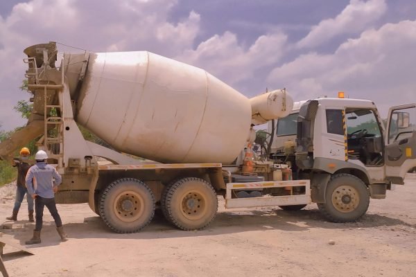 Cement truck at a construction site in Kalimantan Selatan, Indonesia.